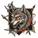 twisted wolf body impaled by arrows tattoo design idea