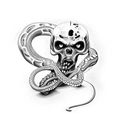 zombie snake wrapped around forearm bones tattoo design idea