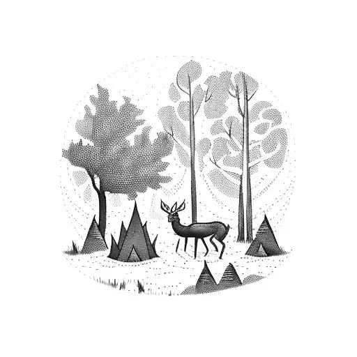 A family of deer gathered around a campfire tattoo design idea