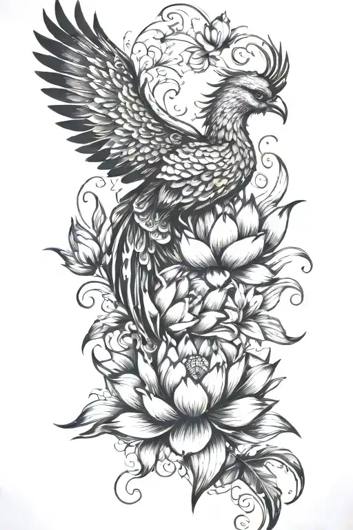 phoenix and lotus flower tattoo design idea