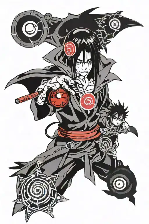 Uchiha itachi crow with sharingan tattoo design idea