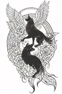 phoenix Lotus flower surrounded wolf standing   tattoo design idea