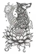 phoenix Lotus flower surrounded wolf howling at the moon tattoo design idea