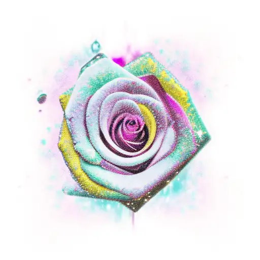 ruby red, amethyst, emerald, yellow topaz, pink rose tattoo design idea