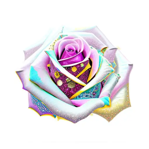ruby red, amethyst, emerald, yellow topaz, pink rose tattoo design idea