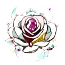 ruby red, amethyst, emerald, yellow topaz, pink rose tattoo design idea