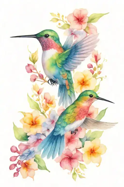 hummingbird/ flowers /banner tattoo design idea