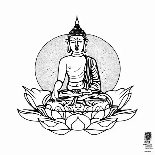 Man sitting on a lotus flower in the Buddha position. tattoo design idea