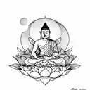 Man sitting on a lotus flower in the Buddha position. tattoo design idea