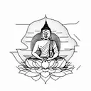 Man sitting on a lotus flower in the Buddha position. tattoo design idea