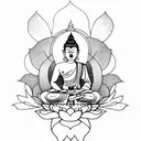 Man sitting on a lotus flower in the Buddha position. tattoo design idea
