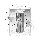 woman's outline holding a book with stars surrounding the book tattoo design idea