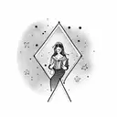 woman's outline holding a book with stars surrounding the book tattoo design idea