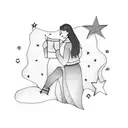woman's outline holding a book with stars surrounding the book tattoo design idea