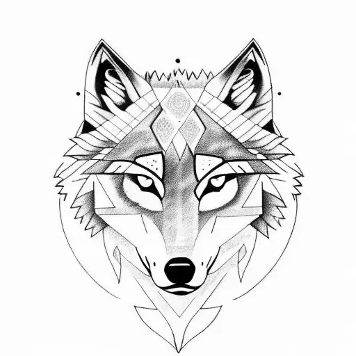 A wolf-themed tattoo with dotwork shading and a moon in the background, symbolizing the gamer's love for gaming and nature tattoo design idea
