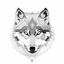 A wolf-themed tattoo with dotwork shading and a moon in the background, symbolizing the gamer's love for gaming and nature tattoo design idea
