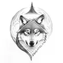 A wolf-themed tattoo with dotwork shading and a moon in the background, symbolizing the gamer's love for gaming and nature tattoo design idea
