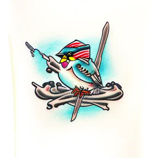 sparrow in beanie tattoo design idea