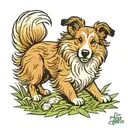 Small tattoo of a shetland sheepdog's legs kicking back on grass tattoo design idea