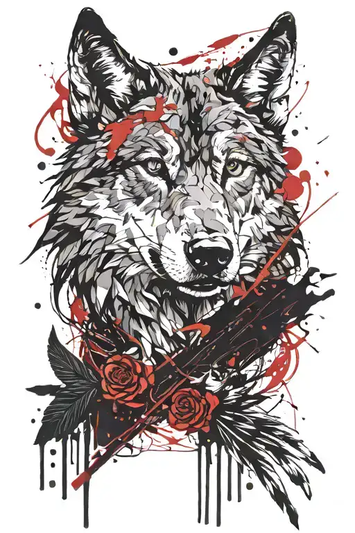 Eldritch Germanic wolf and raven tattoo design idea