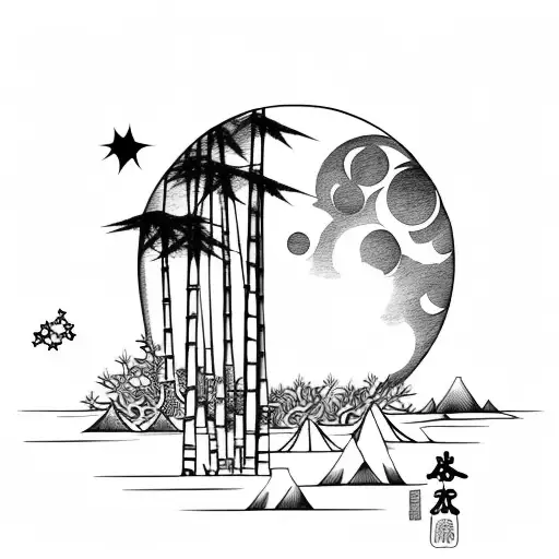 shuriken bamboo forest fullmoon tattoo design idea