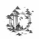 shuriken bamboo forest fullmoon tattoo design idea