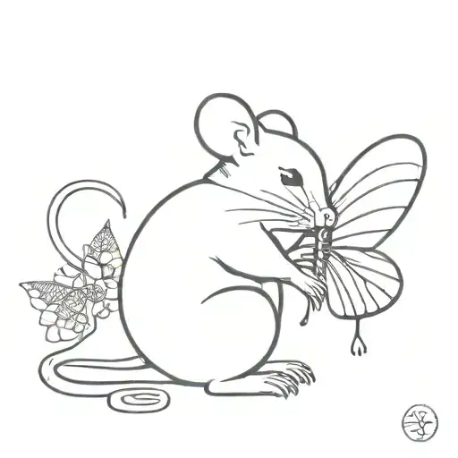 cute rat and semi colon butterfly tattoo design idea