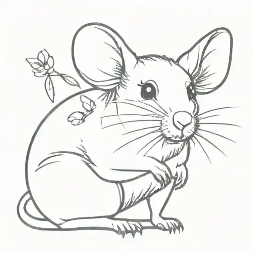 cute  rat with a butterfly on its nose  tattoo design idea