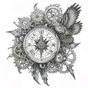 Swalow Bird, Compass and Clock gears forming tattoo design idea