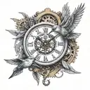 Swalow Bird, Compass and Clock gears forming tattoo design idea