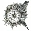 Swalow Bird, Compass and Clock gears forming tattoo design idea