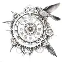 Swalow Bird, Compass and Clock gears forming tattoo design idea