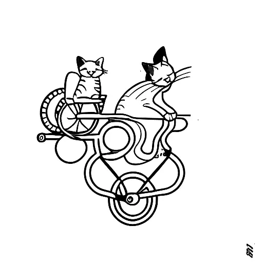 A minimalist tattoo of a playful cat riding a bicycle, depicting the joy of both animals and cycling tattoo design idea