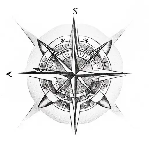 Stag with compass rose tattoo design idea