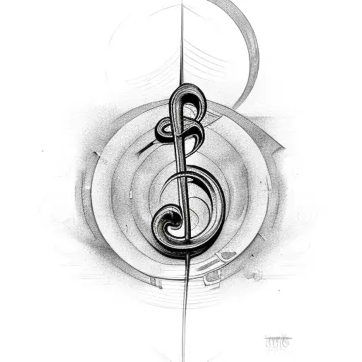 bass clef with the words NO TROUBLE  tattoo design idea