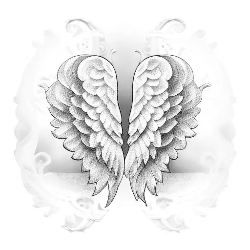 2 angel wings with grandfather clock behind tattoo design idea