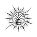 Wayfarer rune with sun and moon being chased by wolves around it tattoo design idea