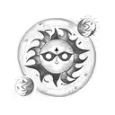 Wayfarer rune with sun and moon being chased by wolves around it tattoo design idea