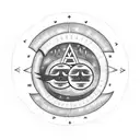 Wayfarer rune with sun and moon being chased by wolves around it tattoo design idea