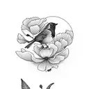 A robin with a california poppy flower and colorado colombine flower tattoo design idea
