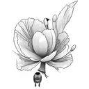 A robin with a california poppy flower and colorado colombine flower tattoo design idea