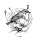 A robin with a california poppy flower and colorado colombine flower tattoo design idea
