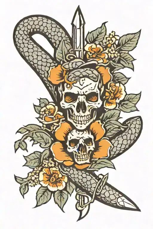 wolfsbane flowers, snake wrapped around dagger tattoo design idea