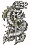 skeletal snake with keris dagger tattoo design idea