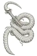 skeletal snake with keris dagger tattoo design idea