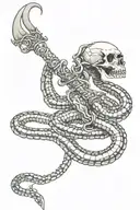 skeletal snake with keris dagger tattoo design idea