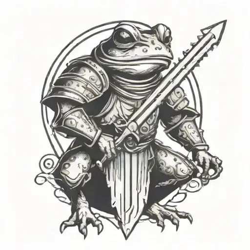 medieval tall frog knight holding a sword tattoo design idea