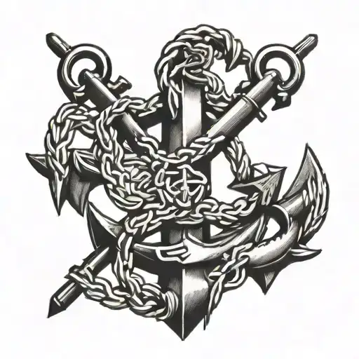 anchor with a gun crossing eachother  tattoo design idea