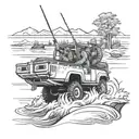 hunting 4wd fishing scene tattoo design idea