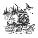 hunting 4wd fishing scene tattoo design idea